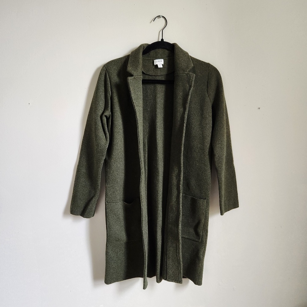 J Crew Long Knit Sweater Blazer Green Size Small